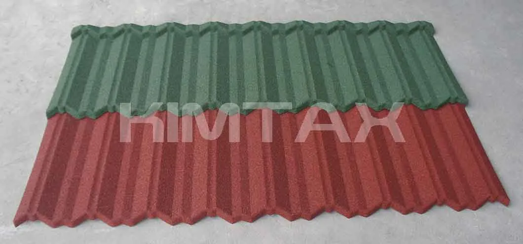 China Factory Blue Color Stone Chip Coated Metal Flat Roof Tiles for House