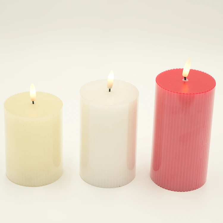 Ribbed Bullet Flat Top Paraffin Wax LED Candle